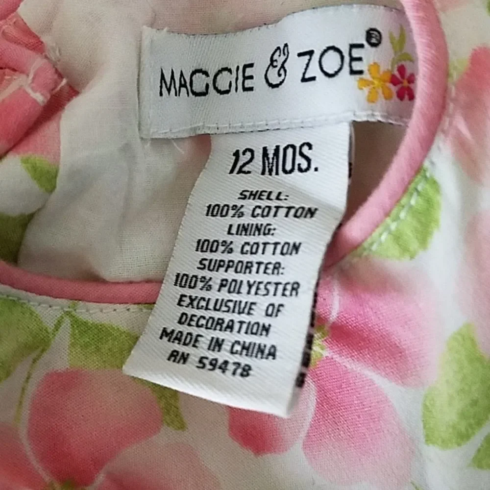 Maggie & Zoe 12M Baby Girl Dress Pink Green Floral w/ Diaper Cover Spankies